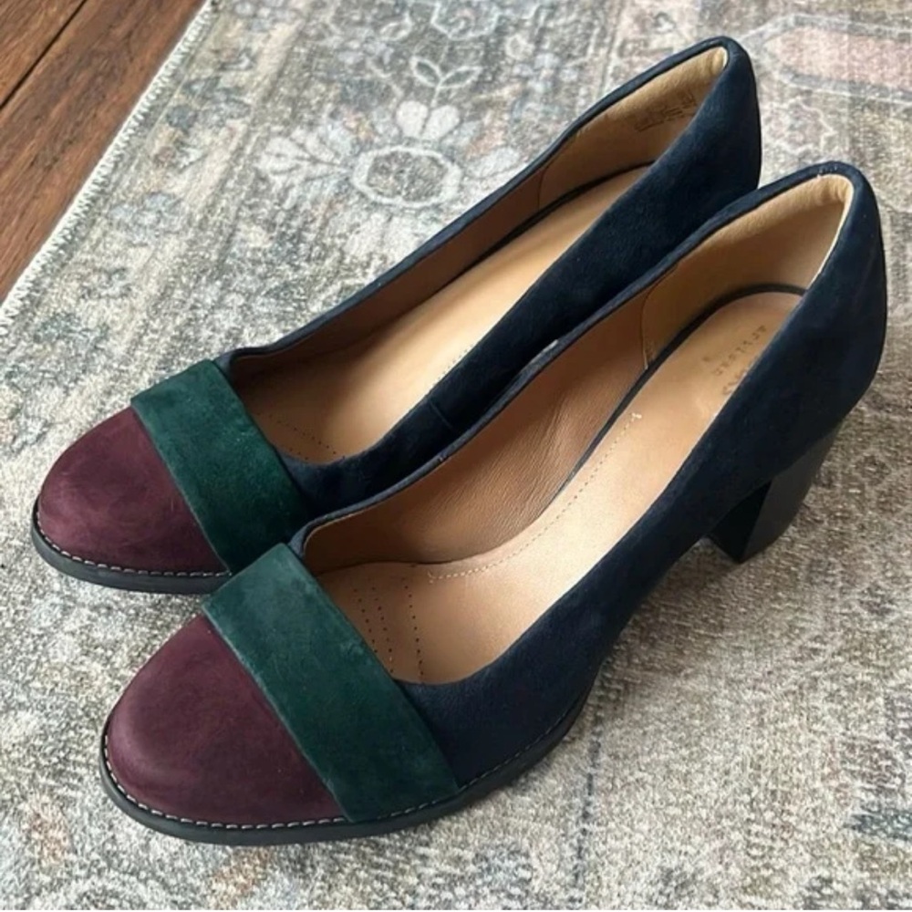 Clarks Suede Colorblock Heels - Burgundy, Green, Navy